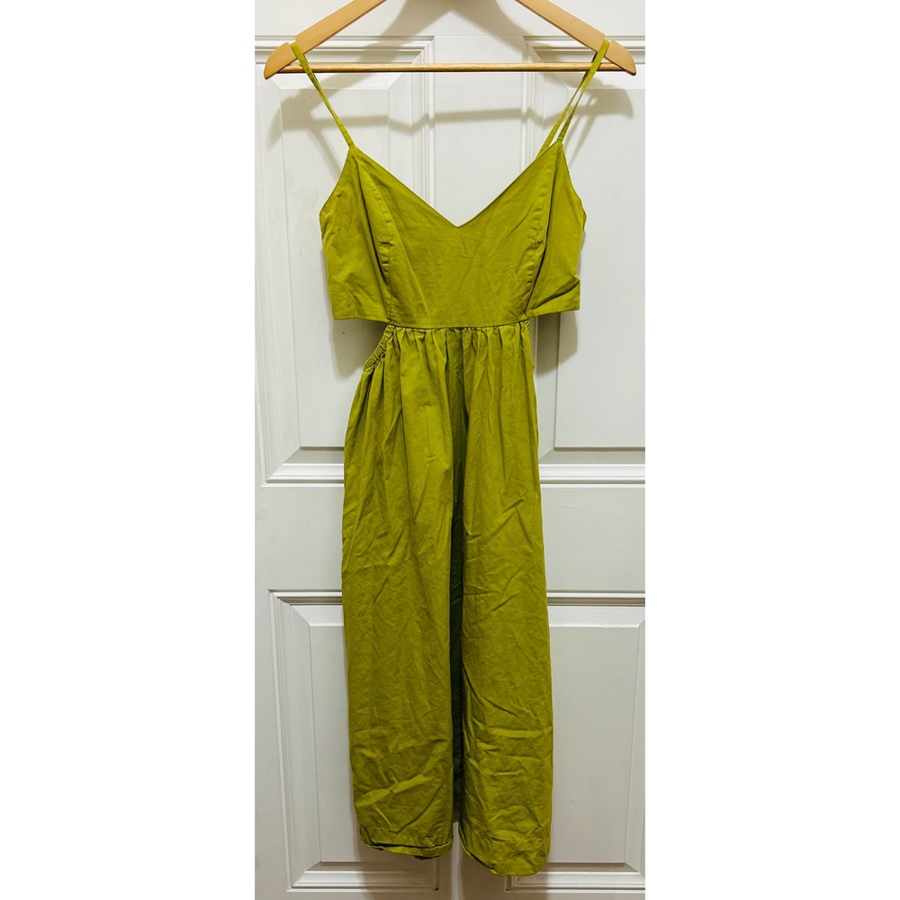EUC Sincerely Jules Lime Green Cutout Midi Dress Smocked Bodice Spaghetti Strap